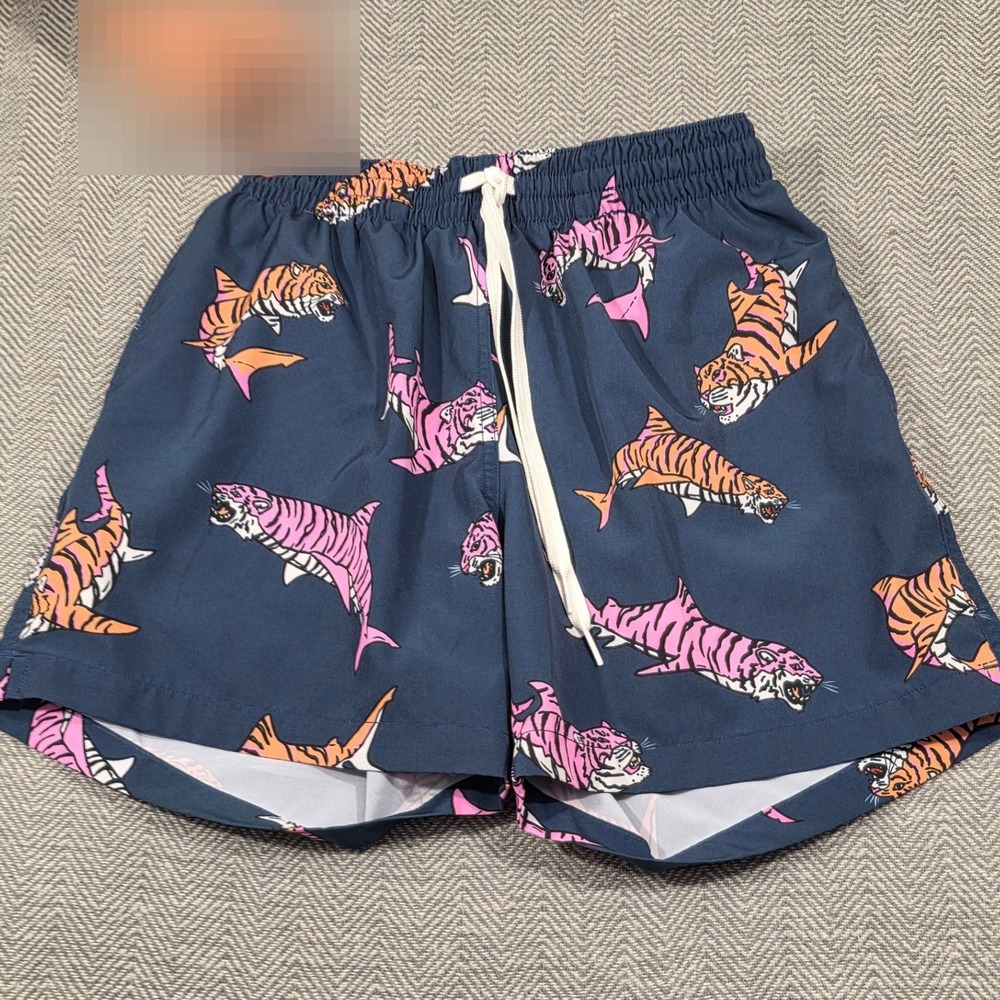 Chubbies Mens 5.5" Inseam Swim Trunks‎ Navy Tiger Shark Print Shorts Small S